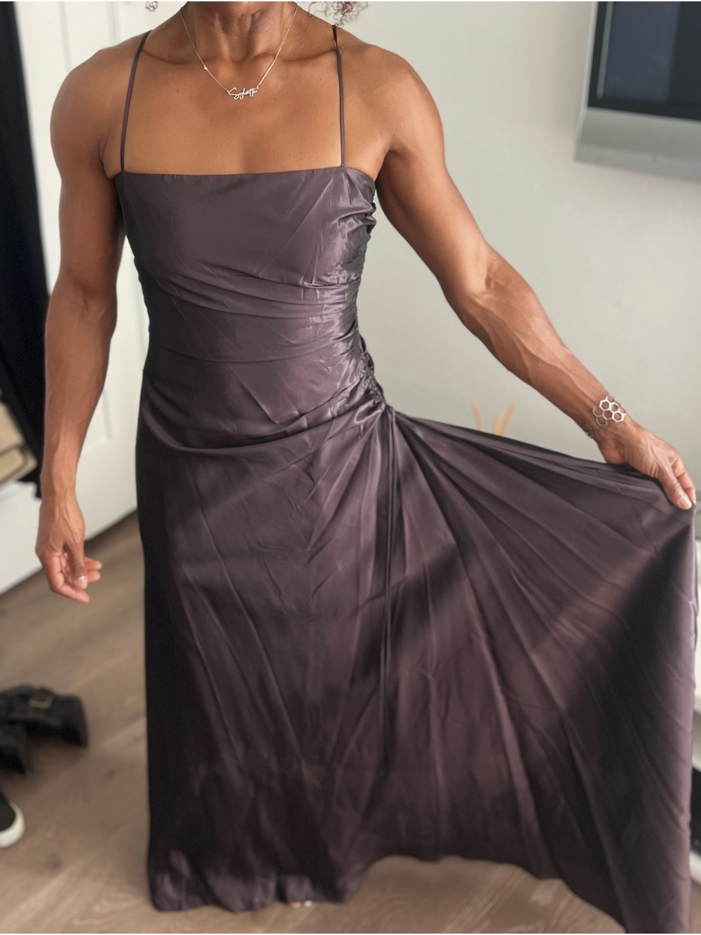 Laundry By Shelli Segal Strapless Satin Maxi Dress in Plum